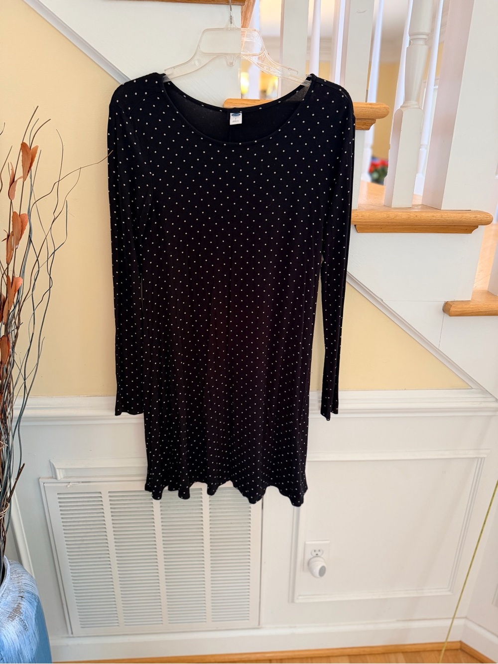 Ladies Size SP Old Navy Black Long-Sleeve Dot-Print Dress GUC